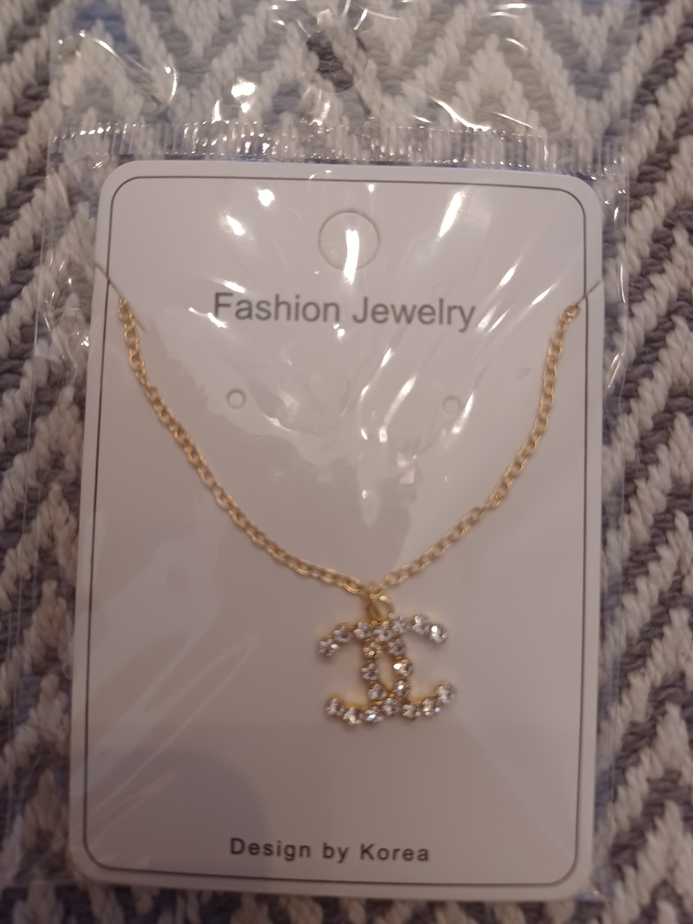 Fashion Jewelry Gold-tone Crystal Logo Pendant Necklace